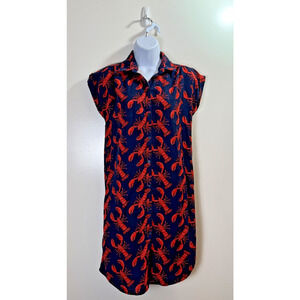 Old Navy Women’s Linen Blend Lobster Dress Sz XS Blue Red Preppy Coastal Quirky